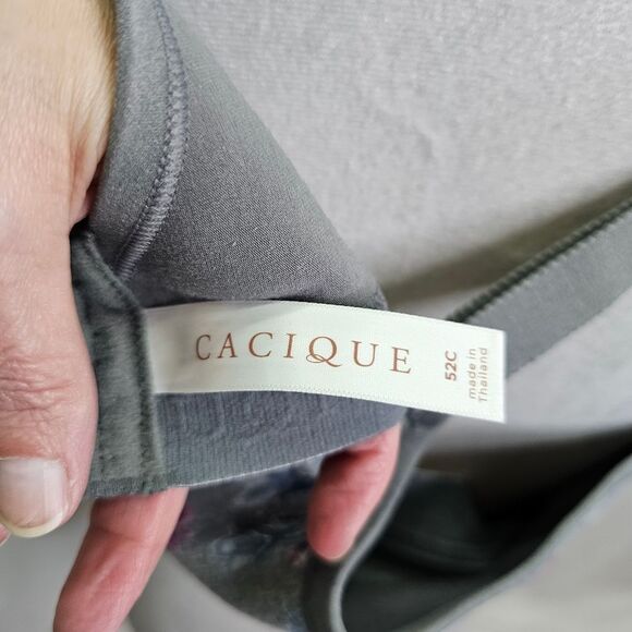 Cacique Gray and Pink Floral Lightly Lined No Wire Bra Size 52C - Picture 8 of 9